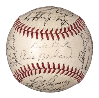 1942 HIGH GRADE American League Champion New York Yankees Team Signed Official American League Harridge Baseball With 28 Signatures Including DiMaggio, Gomez & Ruffing (PSA/DNA)